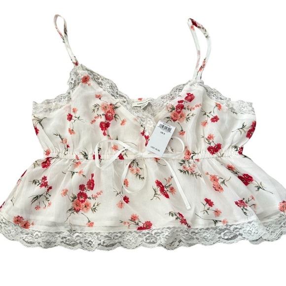 American Eagle Crop Top White Floral Tank Top Size Small - Picture 1 of 4